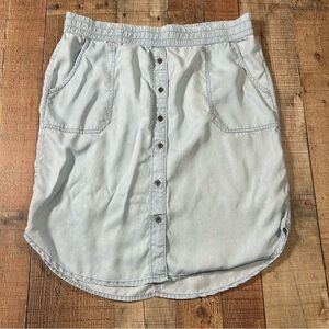 PrAna 100% Tencel Chambray Button-Front Skirt Light Blue Women’s Large